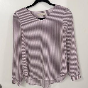 Loft long sleeve red/white/blue striped shirt, XS petite